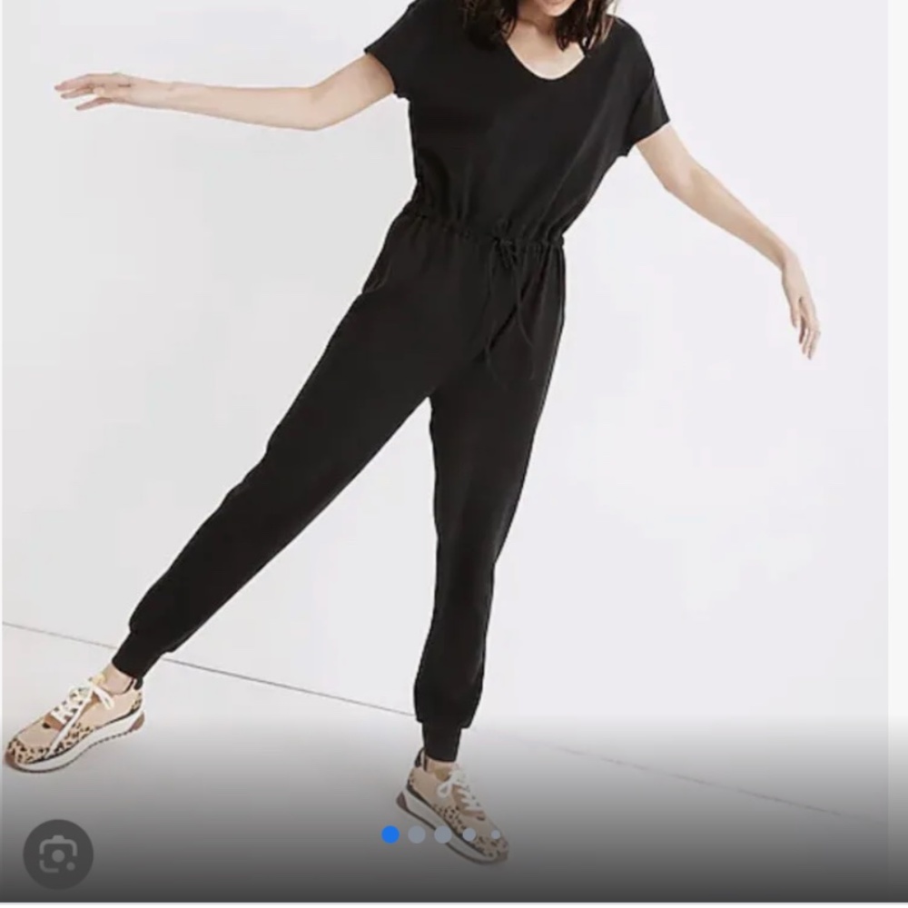 Madewell Black Cotton/Modal Blend MWL Breeze Short Sleeve Waist Tie Jumpsuit